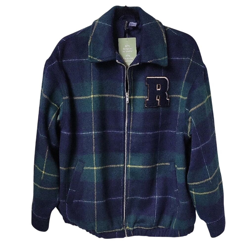 H&M Divided Boxy Unbeatable Letterman Plaid Jacket Womens Size Small NWT